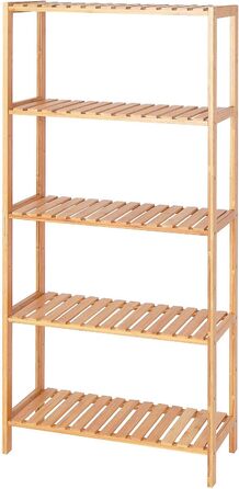 Dibea Bamboo Shelf with 5 Adjustable Shelves - Shoe Rack, Bathroom Shelf, Living Room Shelf, Standing Shelf, Bathroom Shelf, Book Shelf, Kitchen Shelf, combinable with a shelf wall - 60x26x130 cm, natural color