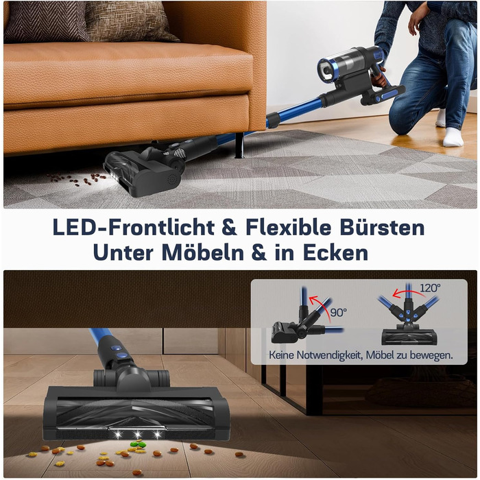 Бездротовий пилосос Nigecue 550W з акумулятором, 45000Pa, 60 хвилин роботи, Smart-дисплеєм, антизаплутувальною щіткою та контейнером 1.5L. Ідеально підходить для твердих підлог, килимів та видалення шерсті тварин.