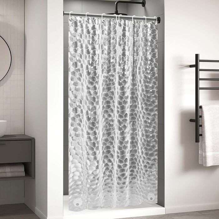 Шторка для душу OTRAKI 200 x 200 см, антигрибкова, EVA, прозора, PVC-free, екологічна, з кільцями, водонепроникна, напівпрозора, 12 кілець