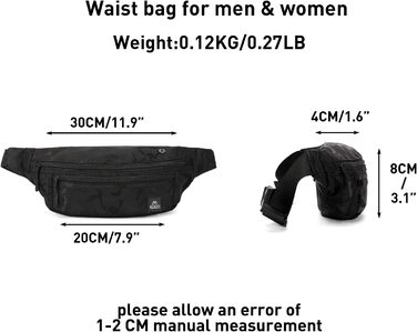 Чоловіча та жіноча поясна сумка Bauchtasche SZSYCN, фанна-пак, чорний камуфляж для спорту, прогулянок, подорожей