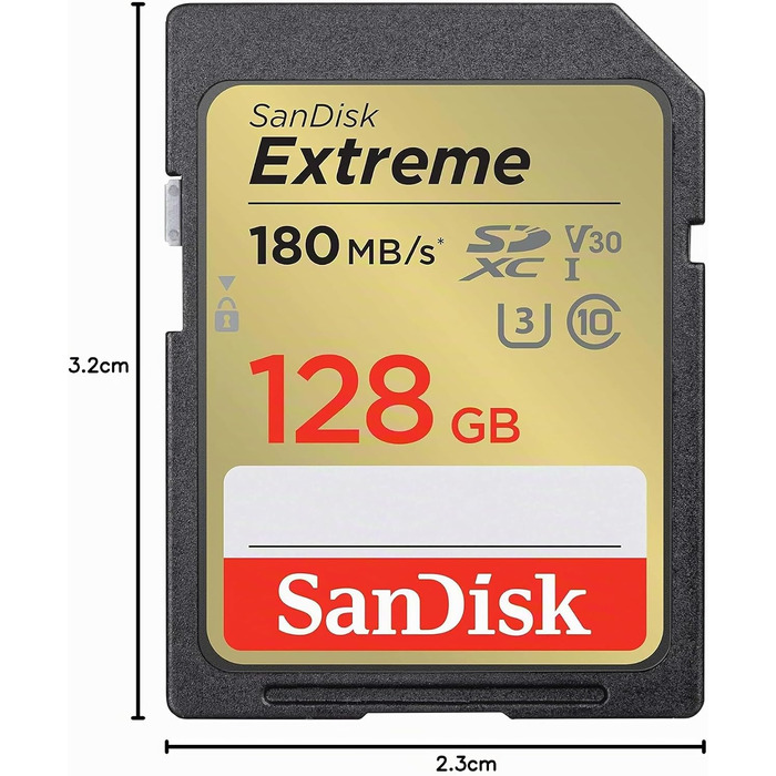 Карта пам'яті SanDisk Extreme SDXC UHS-I 128GB V30 U3 (180 MB/s) для 4K UHD відео, водонепроникна та ударостійка (набір 2 шт)