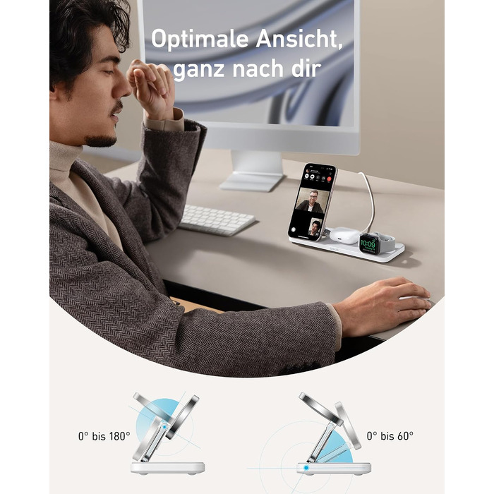 Складана бездротова зарядна станція Anker MagGo 3-в-1 Qi2 15W для iPhone 17/16/15/14/13/12, Apple Watch Ultra та AirPods Pro (з адаптером USB-C та кабелем)