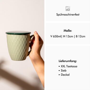 KIVY Large Teacup with Lid and Infuser [650ml] XXL Large Cup - Jumbocup - Large Teacup - Teacups - Tea Mug - Teacup with Lid - Teacup with Infuser - Large Cup - Teacup with Lid