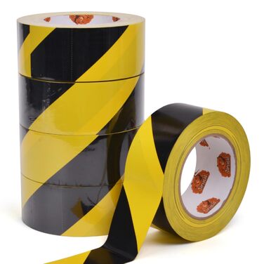 Сигнальна стрічка TAPEBEAR, самоклеюча, жовто-чорна, PVC, 50мм x 46м, 5 рулонів, для маркування підлоги та позначення небезпеки