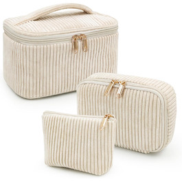 Набір косметичок для жінок: 3 шт. - для макіяжу, подорожей, повсякденного використання. Колір: бежевий