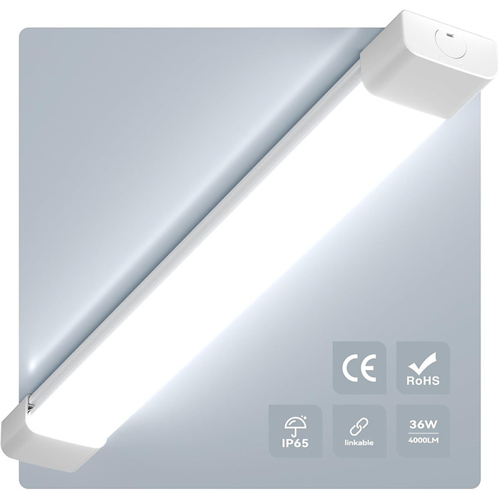 LED Damp-Proof Light 120cm | 36W Damp-Proof Lamp | Cool White 6000K 4000LM Workshop Light | IP65 Waterproof Pan Light | Waterproof Basement Light for Offices, Basements, Workshops, Garage