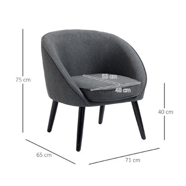 HOMCOM Lounge Chair Cocktail Chair Upholstered Chair Office Chair Living Room Chair Dining Room Modern with Linen-Look Wood Grey 71 x 65 x 75 cm | Aosom
