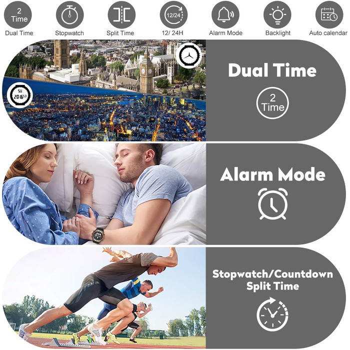 Чоловічий військовий годинник: цифрові та аналогові функції, водонепроникність, дата, будильник, світіння, секундомір. Великий годинник для чоловіків (Rose Gold B)