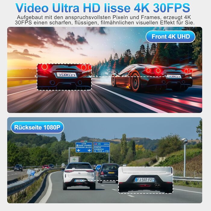 Відеореєстратор SIGRILL 4K/2K/1080p з Wi-Fi, двокамерний, з SD-картою 64GB, нічне бачення, кут огляду 170°, G-сенсор, паркувальний режим, Loop-запис, підтримка до 256GB