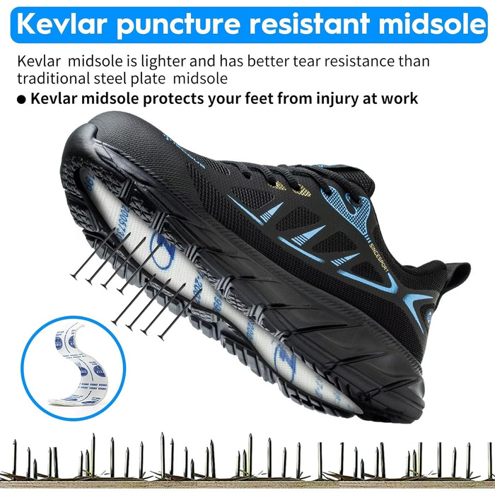 Черевики робочі чоловічі/жіночі ISOOUS з металевим підноском, спортивні, антиковзаючі, дихаючі, захисні (37 EU, блакитні)