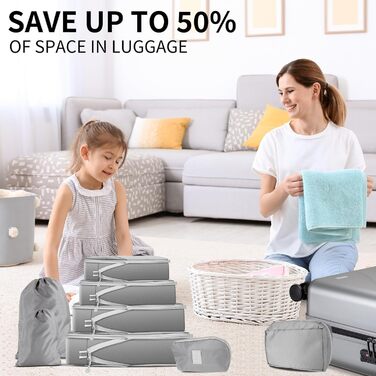 Органайзер для валізи, набір 6 шт. Компресійні кубики для пакування, органайзер для подорожей, сірий (8 шт.)