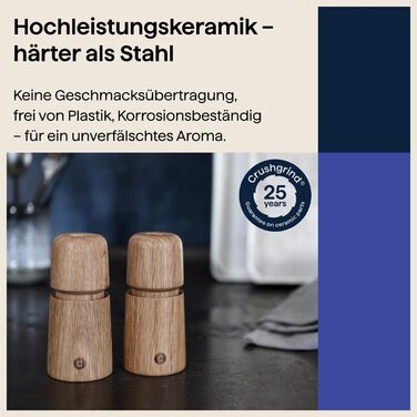 Млин для спецій Crushgrind Stockholm з дуба, керамічний механізм, регульований помел, для солі, перцю та трав, 110 мм, екологічний матеріал
