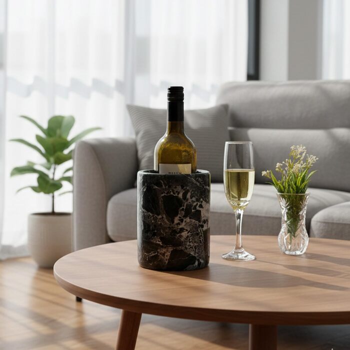 Охолоджувач для вина з мармуровою стільницею ручної роботи, чорний, 11,4x11,4x16,5 см (Black Zebra BZ--03)