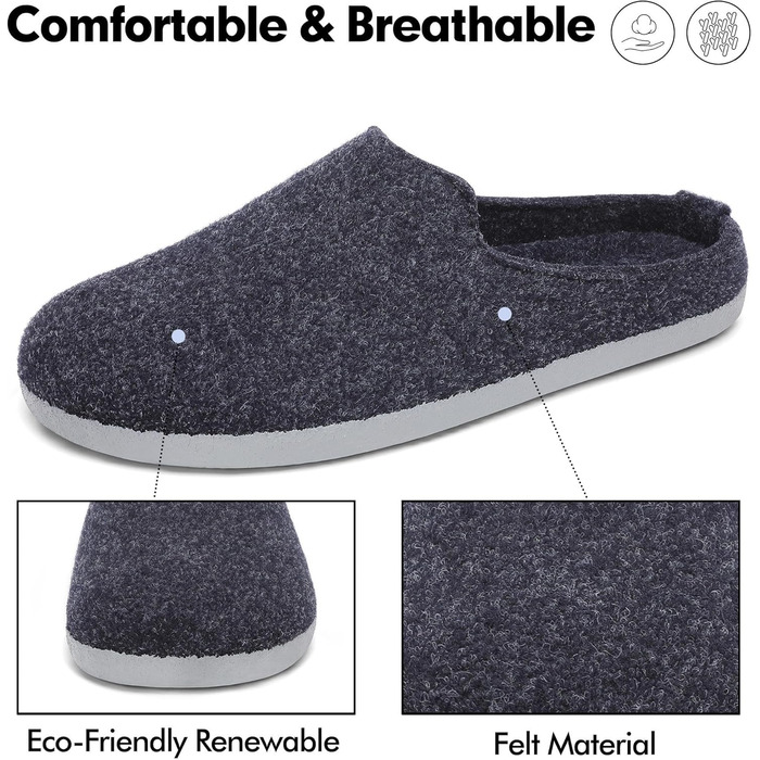 Тапочки халатні Mishansha з фетру зимові, зручні для жінок та чоловіків, розмір 36-48 (37 EU), глибокий чорний колір