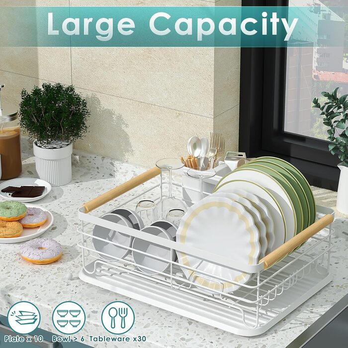 Dish Drying Rack, Dish Basket, Dish Drying Rack, Dish Drainer, Dish Drying Rack for Kitchen Counter Sink Organizer (White)