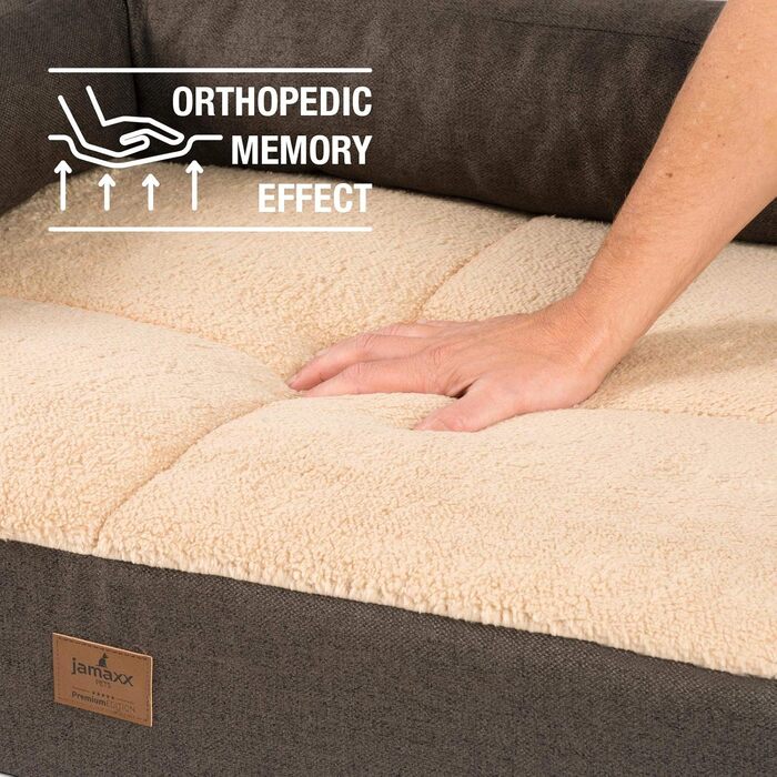 JAMAXX Преміум Софа для собак 2-в-1 - Ортопедична, з Memory Visco, знімні подушки та чохол, м'який фліс/овчина/шерпа, PDB3014 (65x50 см, коричневий+пісочний фліс)