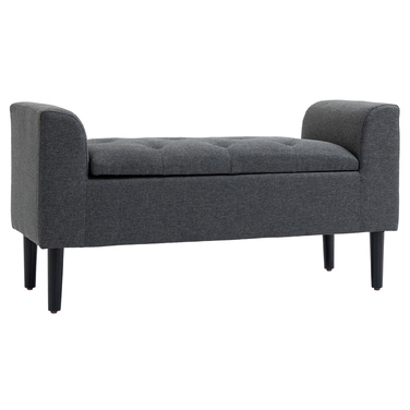 HOMCOM Storage Bench with Cushion, Ottoman, Storage Stool, Chest Seat, Load Capacity up to 130 kg, Linen-Touch Dark Grey, 116 x 44 x 58 cm for Entryway & Living Room