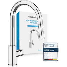 Кухонний змішувач Bächlein Plivo з нержавіючої сталі з висувним виливом, 360° обертання, для кухні, масивний, нержавіюча сталь
