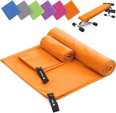 Набір рушників з мікрофібри 2 шт. | 180x60 см (великий) + 80x40 см (малий) | Швидковисихаючі рушники для спорту, пляжу, тренажерного залу (Помаранчевий)