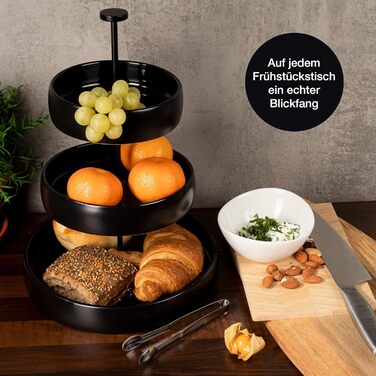 Підставка для фруктів Moritz & Moritz - 3 яруси, з щипцями, з кераміки - Сучасна декор для кухні та вечірок - Ідеальна для зберігання фруктів, мафінів та капкейків