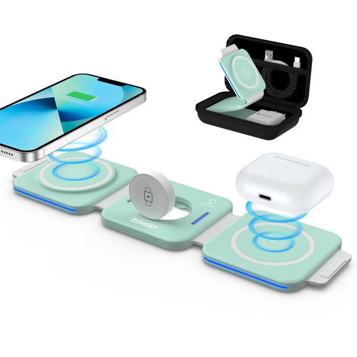 Зарядна станція 3-в-1 для подорожей: Apple Watch, iPhone, AirPods (зелена)