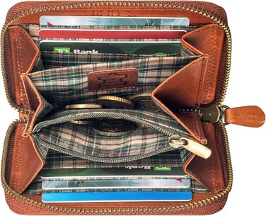 Benthill Wallet Women's Small Genuine Leather | Wallet with RFID Protection | Slim Flat Card Wallet with Zipper & 6 Card Slots, Color: Brown