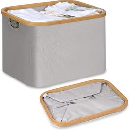 Efluky Foldable Laundry Basket 50L, Bamboo Fabric Foldable Storage Basket, Collapsible Storage Basket, Laundry Baskets for Bedroom Bathroom (Light Grey)