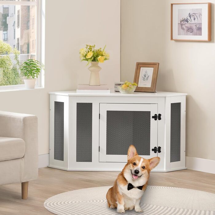 Клітка для собак Eck, переноска для собак, внутрішнє використання, 113 x 60 x 60 см, клітка для маленьких та середніх собак, багатофункціональна, вінтажний стиль, пошкоджене біле покриття ADCWT0801