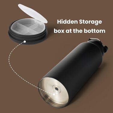 BOTTLE BOTTLE Insulated Water Bottle with Straw, Sport Stainless Steel Water Bottle with Grip Lid, Outdoor Sports Bottle for Pills, 1L (Black)