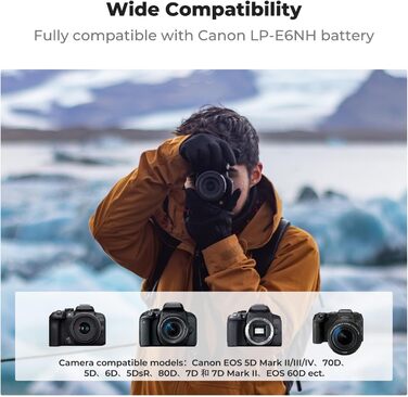 Зарядний пристрій K&F Concept LP-E6 для Canon EOS R5, R6, R7, 5D, 6D, 7D Mark II з LCD дисплеєм (3 слоти)