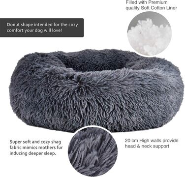 Кішечка Квіточка: М'яке кругле ліжко для котів та собак, 50 см, сірий колір