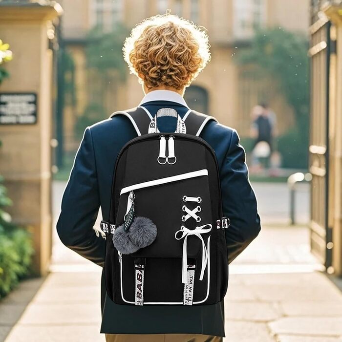 Шкільний рюкзак для дівчаток, водонепроникний, з брелоком, для 3-6 класів, чорний