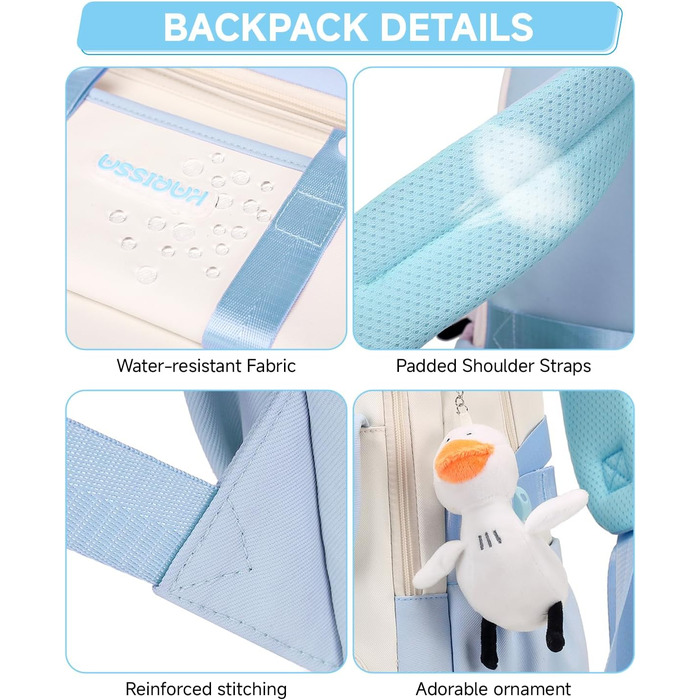 Шкільний рюкзак для дівчинки 2 в 1, рюкзак для підлітків 3-7 класів, шкільний набір з сумкою через плече, блакитний