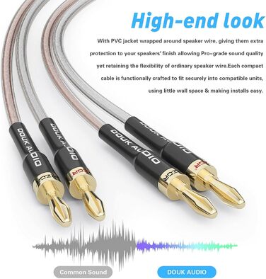 Акустичний кабель Douk Audio 14AWG OFC зі штекерами-бананами з позолоченням, 1 м