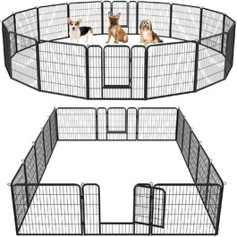Забіг для цуценят Yaheetech з 16 панелей, 80 см заввишки, для собак, кроликів, зайдак, з 2 дверцятами, 60 см заввишки, для використання в приміщенні та на вулиці