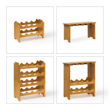 Relaxdays Bamboo Wine Rack for 16 Bottles and 12 Glasses
