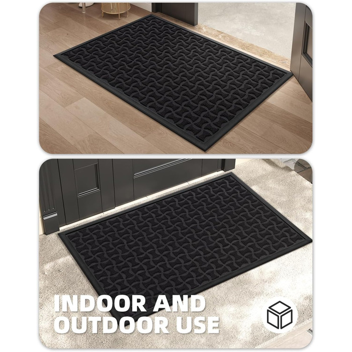 Килимок для дому та вулиці, чорний, 44x76 см - антиковзаюче покриття для входу, порогу, тераси