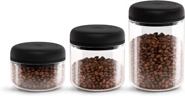 Fellow vacuum storage containers for coffee and food, integrated vacuum pump, airtight seal, 0.4 liters, clean glass