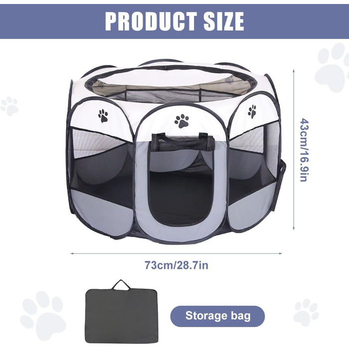 Клітка-забіг для собак та кошенят LUFEIS, складана, водовідштовхувальна, для дому, сірого кольору