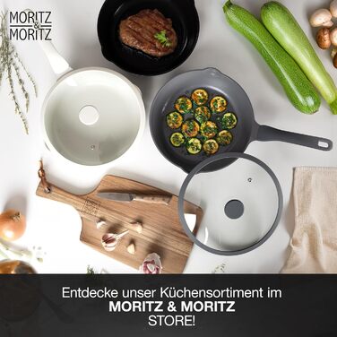Сковорода Moritz & Moritz 26 см з кришкою, чорна, з антипригарним покриттям та Soft-Touch ручкою - для смаження, тушкування та приготування на пару. Підходить для всіх типів плит.