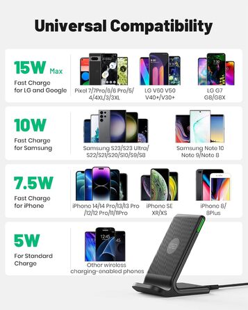 Бездротовий зарядний пристрій INIU 15W для iPhone та Samsung Galaxy – Qi сертифікат, чорний