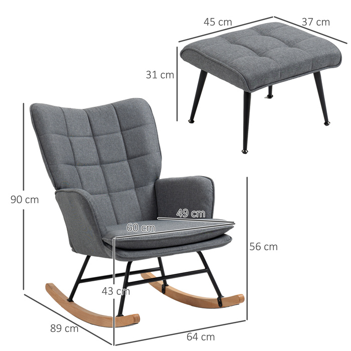 HOMCOM Rocking Chair up to 130 kg, Swivel Chair with Ottoman, Armchair, Quiet Chair, Linen-look Rocking Chair for Living Room & Bedroom