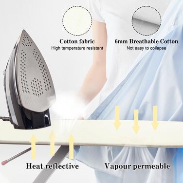 Чохол для прасувальної дошки з бавовни, еластичний, для парогенераторів, 120-125x40-46 см (слонова кістка)