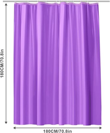 Шторка для душу URAQT, антигрибкова, водонепроникна, швидковисихаюча, 180x180 см, з 12 кільцями, для ванни, білий/базовий (фіолетовий)