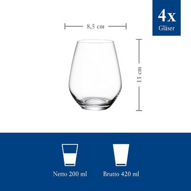 Villeroy & Boch – Ovid Water Glass Set, 4-Piece, 420 ml, Dishwasher-Safe, Water Glasses, Glass Set, Special Drinking Glasses, Glasses for Water, Juice Glasses, Crystal Glass