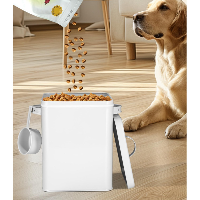 Контейнер для порошку 6.5L, металева коробка для прального порошку з дозатором, контейнер для корму для собак, котів, кавових зерен, білий