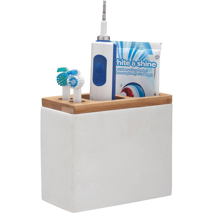 Підставка для електричної зубної щітки Sealskin Grace, органайзер для щітки, насадок та пасти, полирезин, білий, 6 x 12.3 x 10.2 см