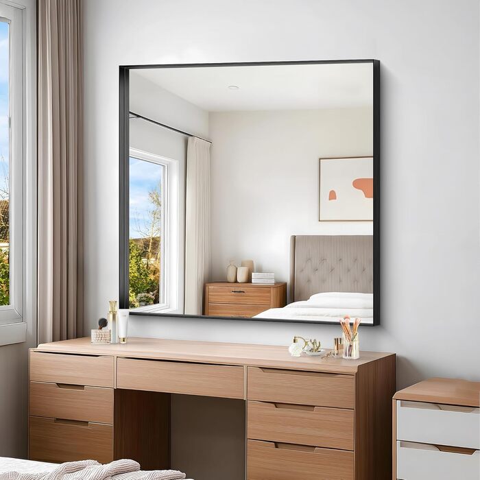 Дзеркало настінне прямокутне без рами 75x75 см, для ванної, спальні, вітальні, чорне