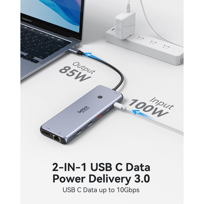 Док-станція USB C 13 в 1 для трьох моніторів: Dual HDMI 4K, DisplayPort, 10G USB 3.1, Ethernet, PD 100W, аудіо/мікрофон, сірий