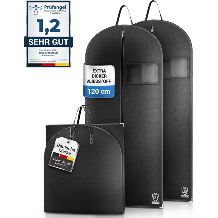 Набір 2 шт. мішки для одягу 120x60 см, мотоотанові - захисні мішки для одягу на блискавці для зберігання - чохли для одягу для XXL костюмів, пальто, курток - мішки для одягу, сумка для костюма, сумка для сорочок 120x60 см (без аксесуарів) 2 шт. - Чорний